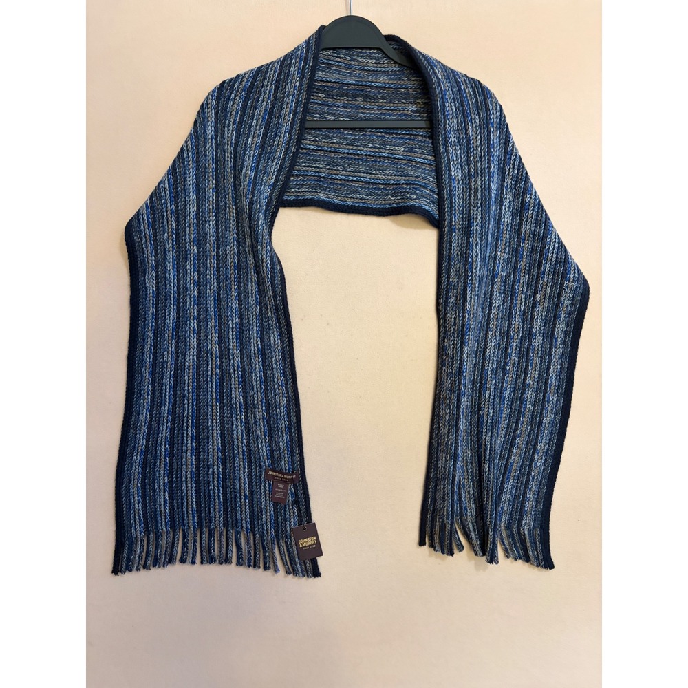 Johnston & Murphy Scarf Mens OS Navy Marled Chunky Knit Fringed NEW
